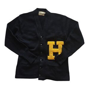 Vtg Brian Mat Neil Button Front Wool Letterman Varsity Cardigan Sweater Mens M